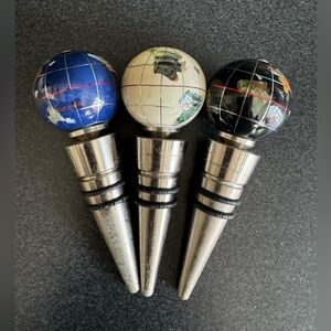 Set of Three: Alexander Kalifano World Globe Gemstone Wine Bottle Stoppers